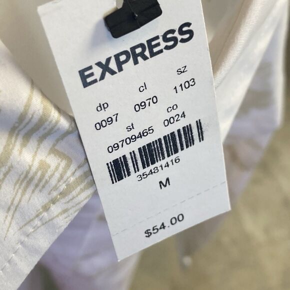 Express Shirt Womens Medium Boyfriend Portofino Button Up Leaf Print White - Picture 7 of 10